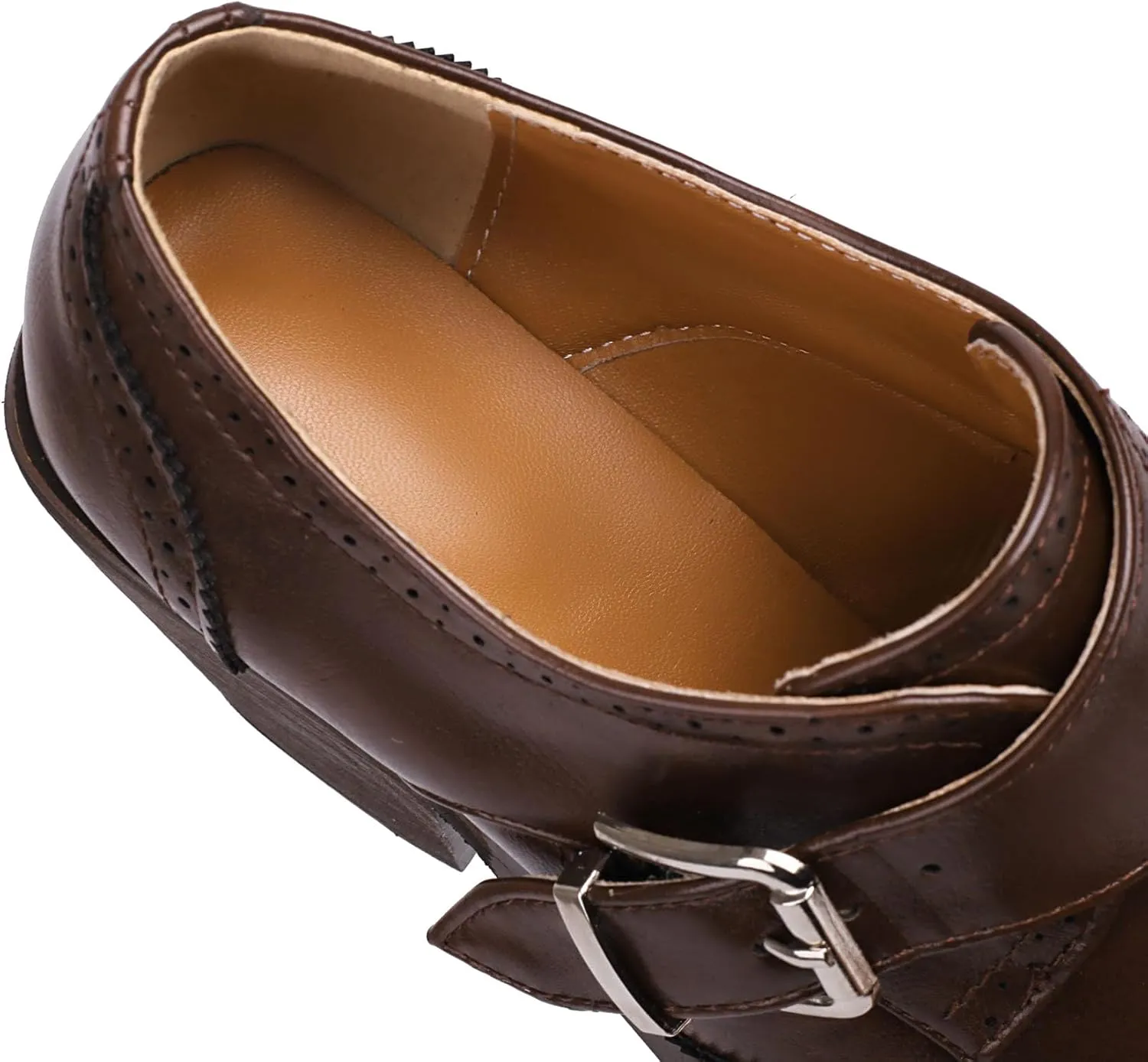 SHEMEE Women's Monk Strap Oxfords Loafers Shoes Chunky Heels Almond Square Toe Vintage Wingtip Brogues British Buckled Business Dress Pumps