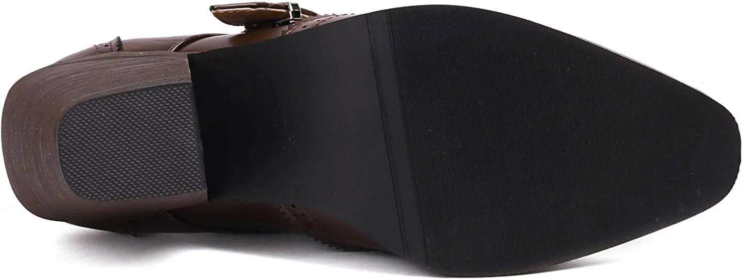 SHEMEE Women's Monk Strap Oxfords Loafers Shoes Chunky Heels Almond Square Toe Vintage Wingtip Brogues British Buckled Business Dress Pumps