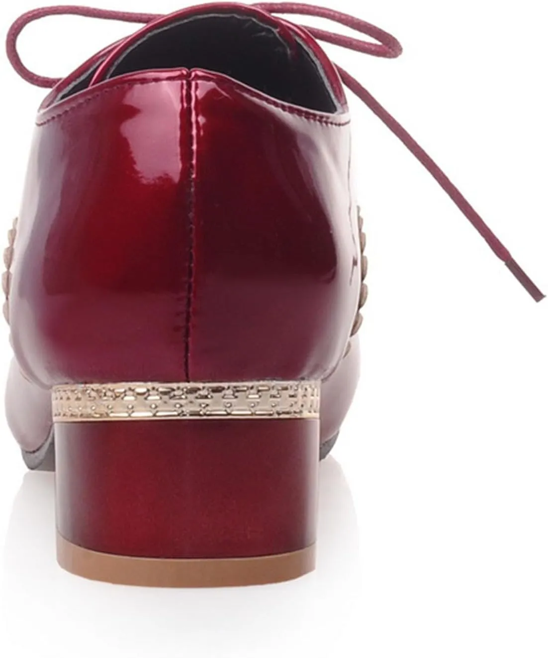SHEMEE Women's Patent Leather Pointed Toe Flat Oxfords Pumps Vintage Wingtip Low Heels Lace Up Retro Brogues Dress Shoes