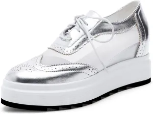 SHEMEE Women's Platform Hidden Wedge Lace Up Oxfords Pumps Wingtip High Heels Round Toe Mesh Brogues Sneaker Shoes