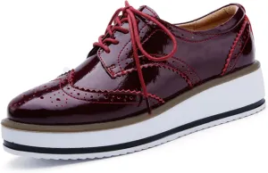 SHEMEE Women's Platform Low Heels Flat Lace Up Wingtip Oxfords Pumps Wedge Vintage Round Toe Brogues Dress Shoes