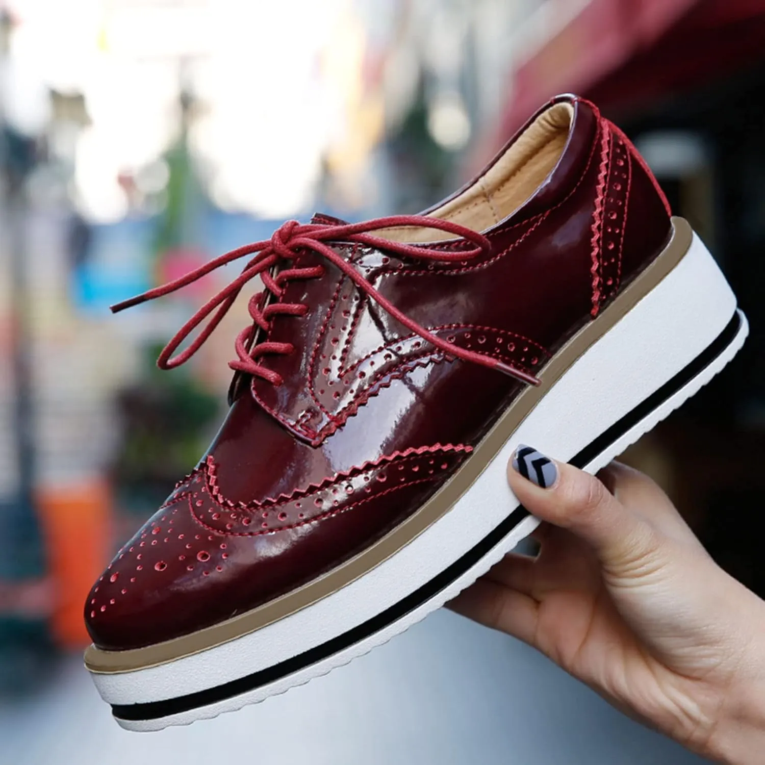 SHEMEE Women's Platform Low Heels Flat Lace Up Wingtip Oxfords Pumps Wedge Vintage Round Toe Brogues Dress Shoes