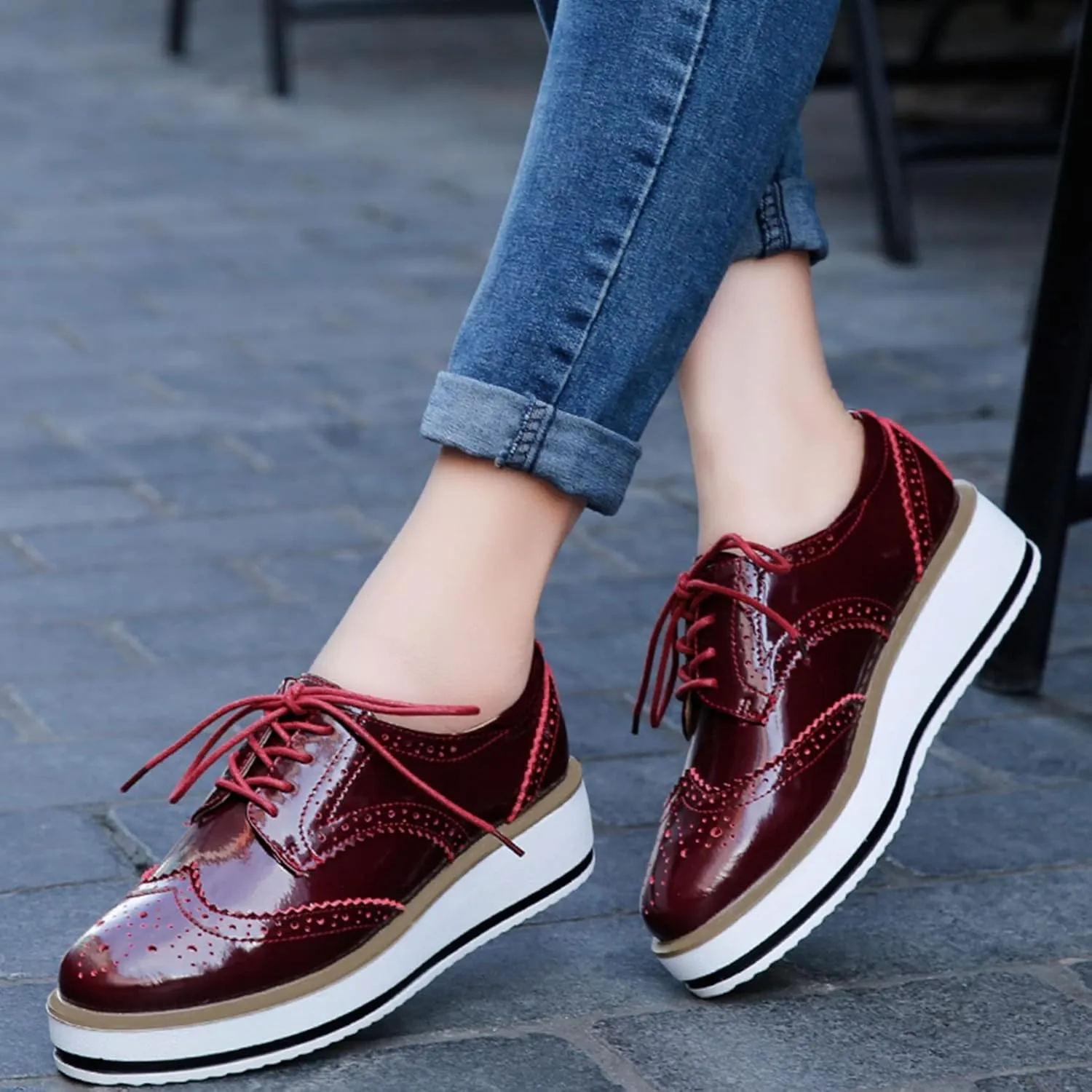 SHEMEE Women's Platform Low Heels Flat Lace Up Wingtip Oxfords Pumps Wedge Vintage Round Toe Brogues Dress Shoes