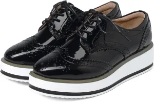 SHEMEE Women's Platform Low Heels Flat Lace Up Wingtip Oxfords Pumps Wedge Vintage Round Toe Brogues Dress Shoes