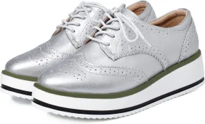 SHEMEE Women's Platform Low Heels Flat Lace Up Wingtip Oxfords Pumps Wedge Vintage Round Toe Brogues Dress Shoes