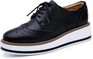 SHEMEE Women's Platform Low Heels Flat Lace Up Wingtip Oxfords Pumps Wedge Vintage Round Toe Brogues Dress Shoes