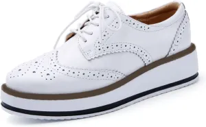 SHEMEE Women's Platform Low Heels Flat Lace Up Wingtip Oxfords Pumps Wedge Vintage Round Toe Brogues Dress Shoes