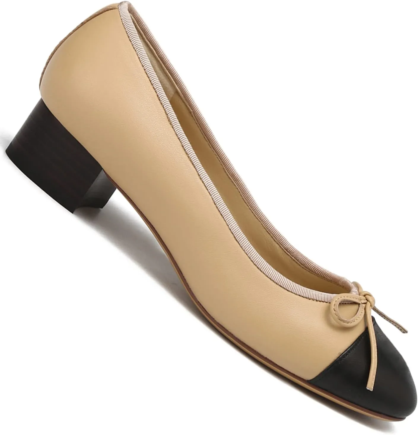 SHODENSE Women Cap Toe Bow Flats Two Tone Slip On Ballet Flats Comfy Closed Round Toe Flats Colorblock 1 Inch Low Flat Heel Dress Shoes Chic Chic Casual Drive Flat Shoes 4-11 M US