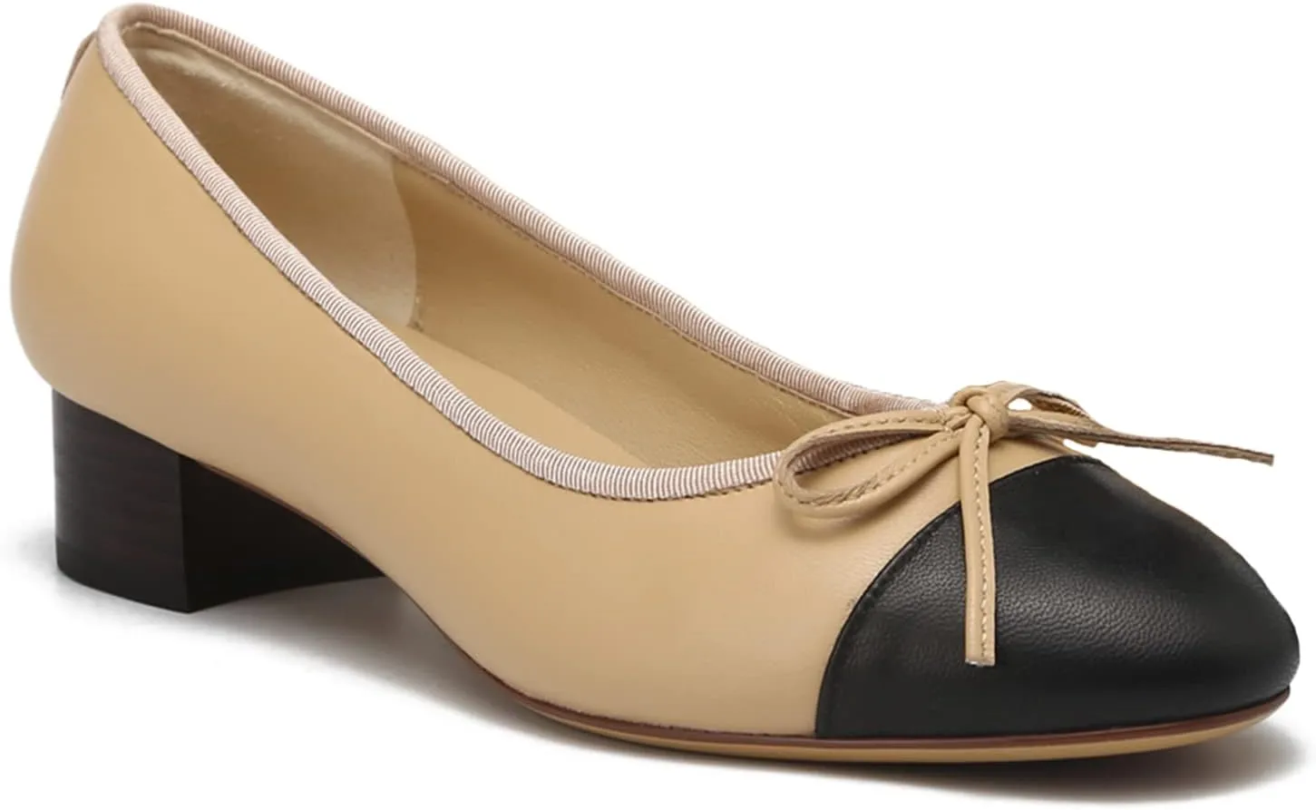SHODENSE Women Cap Toe Bow Flats Two Tone Slip On Ballet Flats Comfy Closed Round Toe Flats Colorblock 1 Inch Low Flat Heel Dress Shoes Chic Chic Casual Drive Flat Shoes 4-11 M US