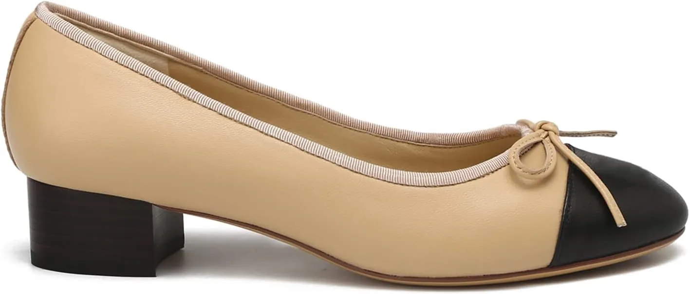 SHODENSE Women Cap Toe Bow Flats Two Tone Slip On Ballet Flats Comfy Closed Round Toe Flats Colorblock 1 Inch Low Flat Heel Dress Shoes Chic Chic Casual Drive Flat Shoes 4-11 M US