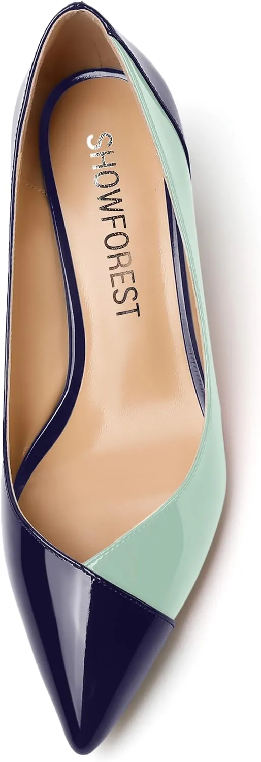 SHOWFOREST Women's Formal Patent Slip On Office Pointed Toe Solid Chunky Low Heel Pumps Shoes 2 Inch