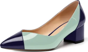 SHOWFOREST Women's Formal Patent Slip On Office Pointed Toe Solid Chunky Low Heel Pumps Shoes 2 Inch