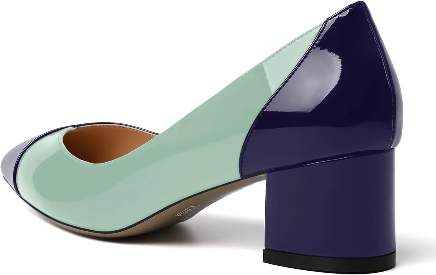 SHOWFOREST Women's Formal Patent Slip On Office Pointed Toe Solid Chunky Low Heel Pumps Shoes 2 Inch