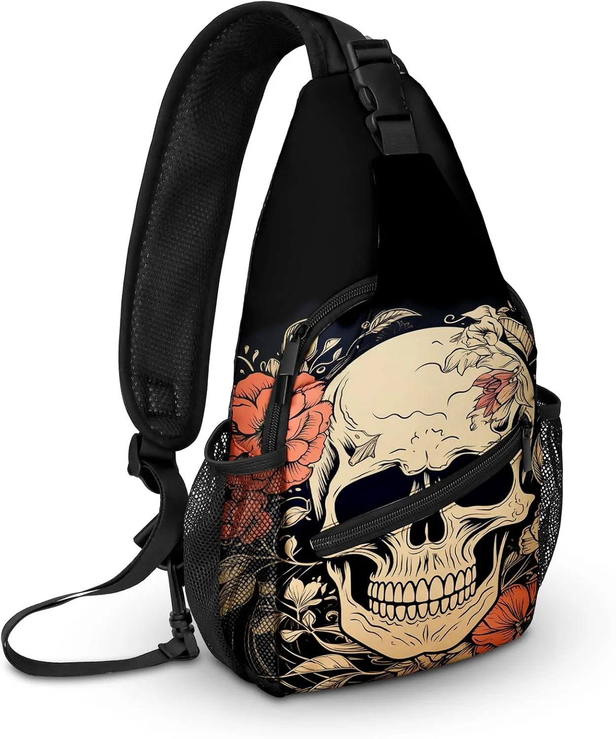 Skull Sling Bag travel Crossbody Backpack Casual Daypack for Women with Strap Lightweight Outdoor Hiking Climbing Runners