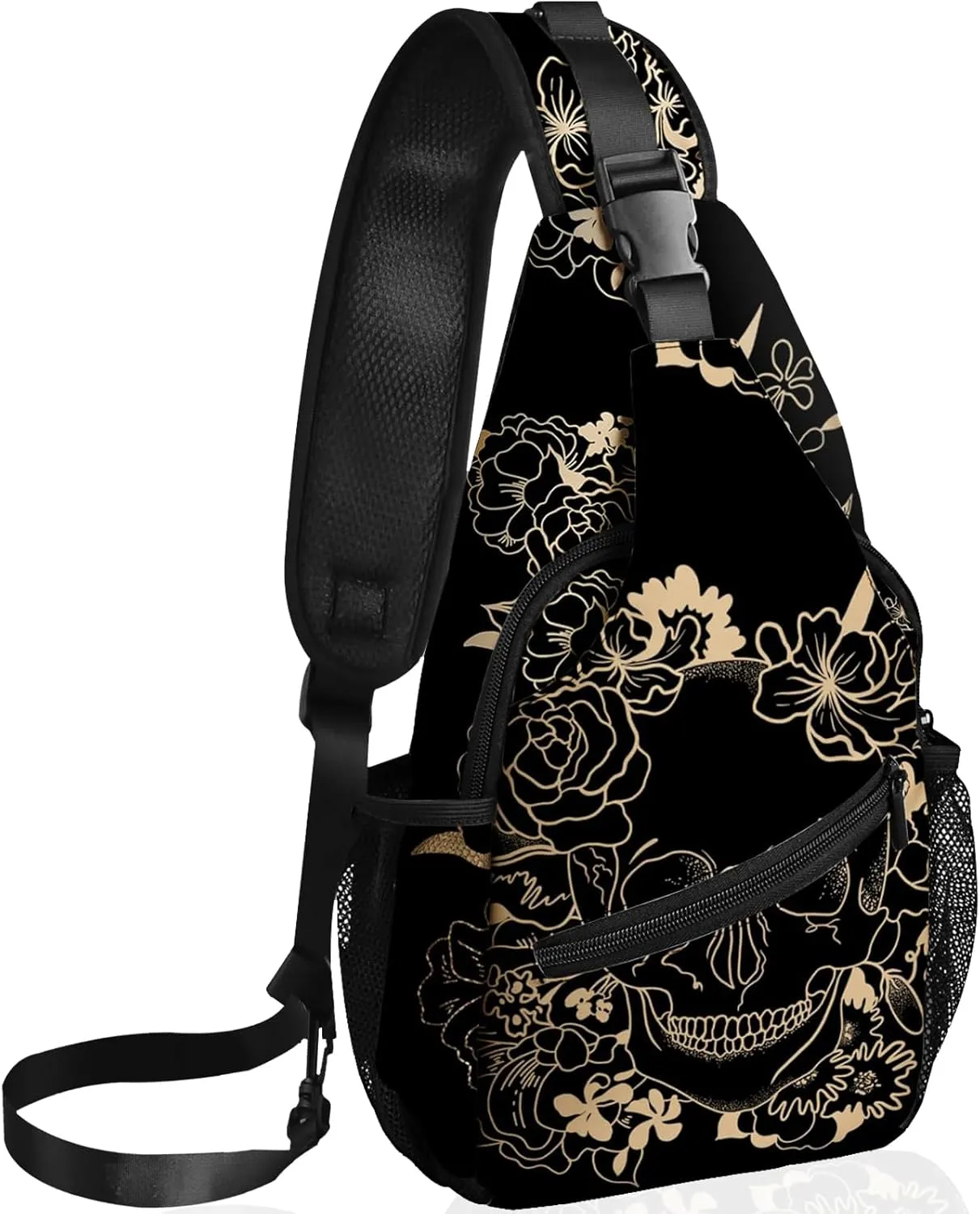 Skull Sling Bag Travel Sling Backpack Crossbody Bag Shoulder Pack Hiking chest Daypack for Women Men Waterproof Adjustable Lightweight Cycling Runners Climbing