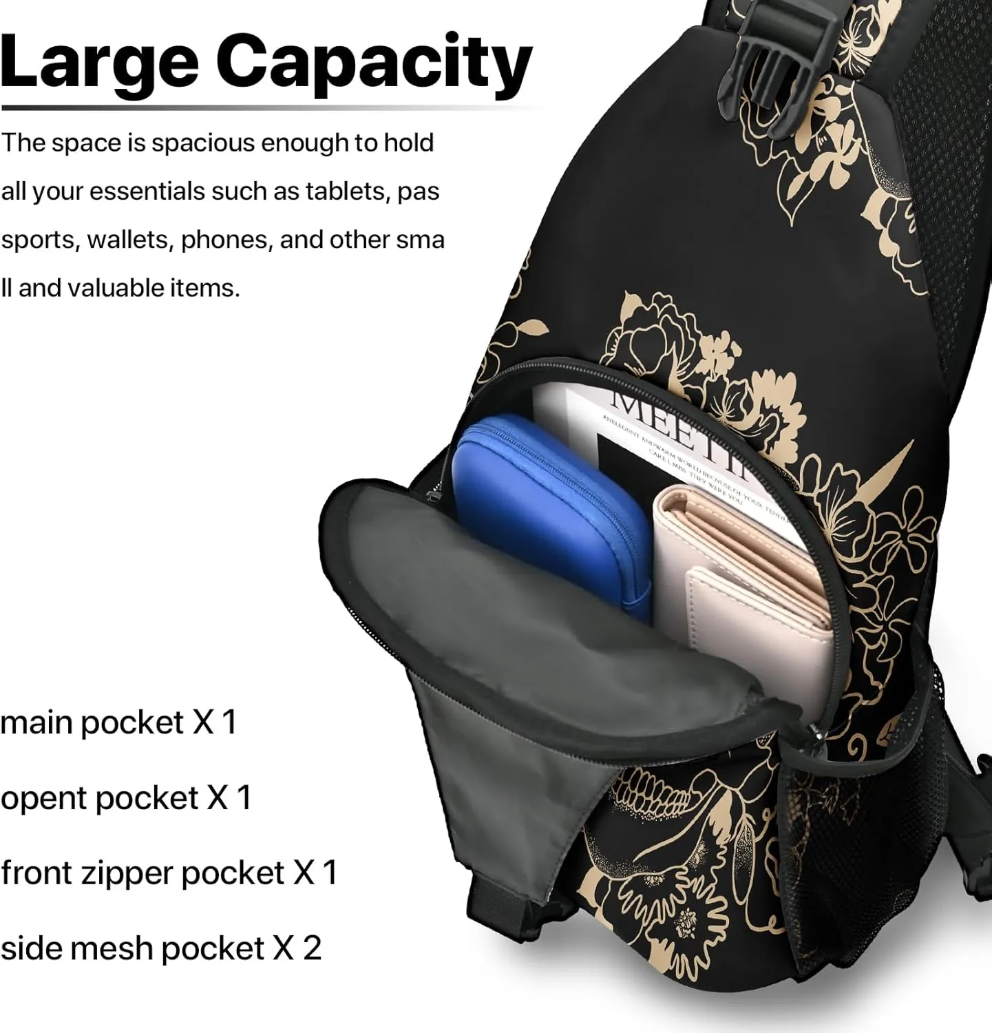 Skull Sling Bag Travel Sling Backpack Crossbody Bag Shoulder Pack Hiking chest Daypack for Women Men Waterproof Adjustable Lightweight Cycling Runners Climbing