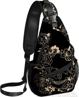 Skull Sling Bag Travel Sling Backpack Crossbody Bag Shoulder Pack Hiking chest Daypack for Women Men Waterproof Adjustable Lightweight Cycling Runners Climbing
