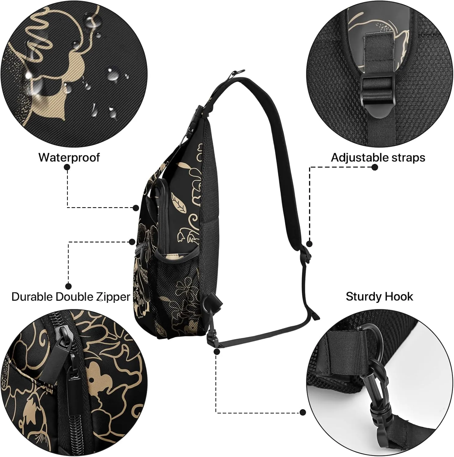 Skull Sling Bag Travel Sling Backpack Crossbody Bag Shoulder Pack Hiking chest Daypack for Women Men Waterproof Adjustable Lightweight Cycling Runners Climbing