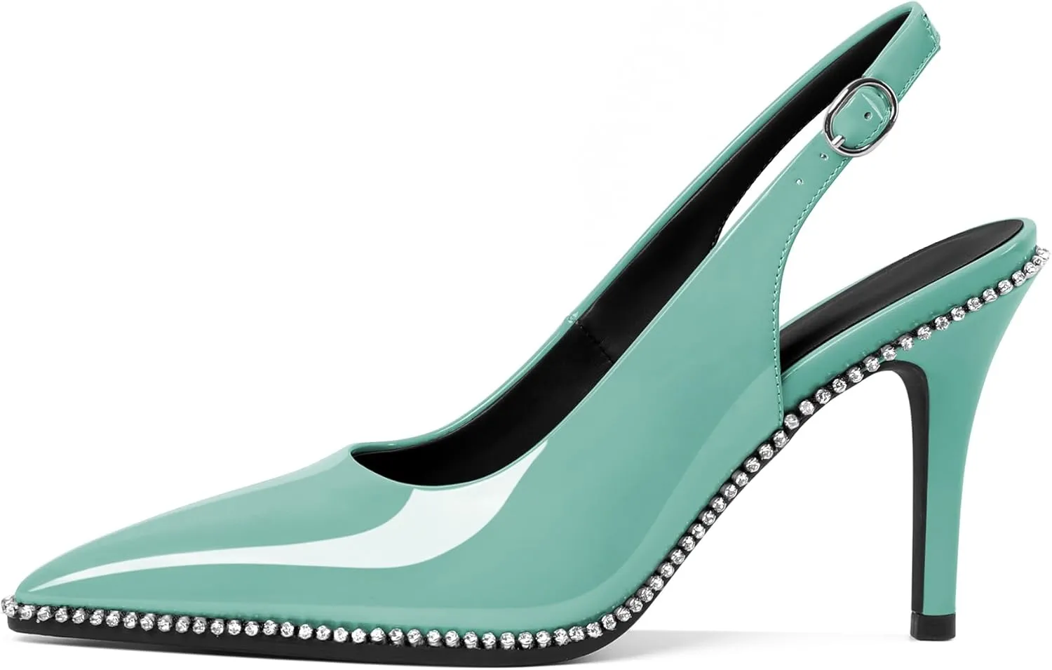 Slingback Heels Women Stilettos High Heel Rhinestones Beaded Pumps Closed Pointd Toe Shoes Slip On Event Party 3.5 Inch Dressy Sandals