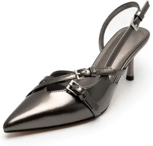 Slingback Kitten Heels for Women Pointed Toe Heels Closed Toe Low Heel Wedding Dress Pumps with Buckles Strap
