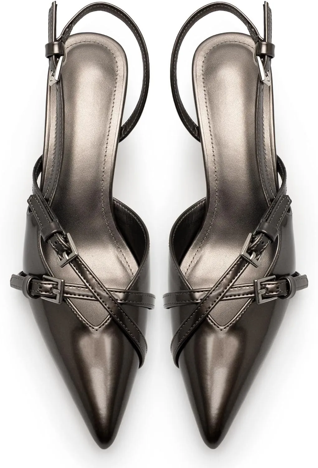 Slingback Kitten Heels for Women Pointed Toe Heels Closed Toe Low Heel Wedding Dress Pumps with Buckles Strap