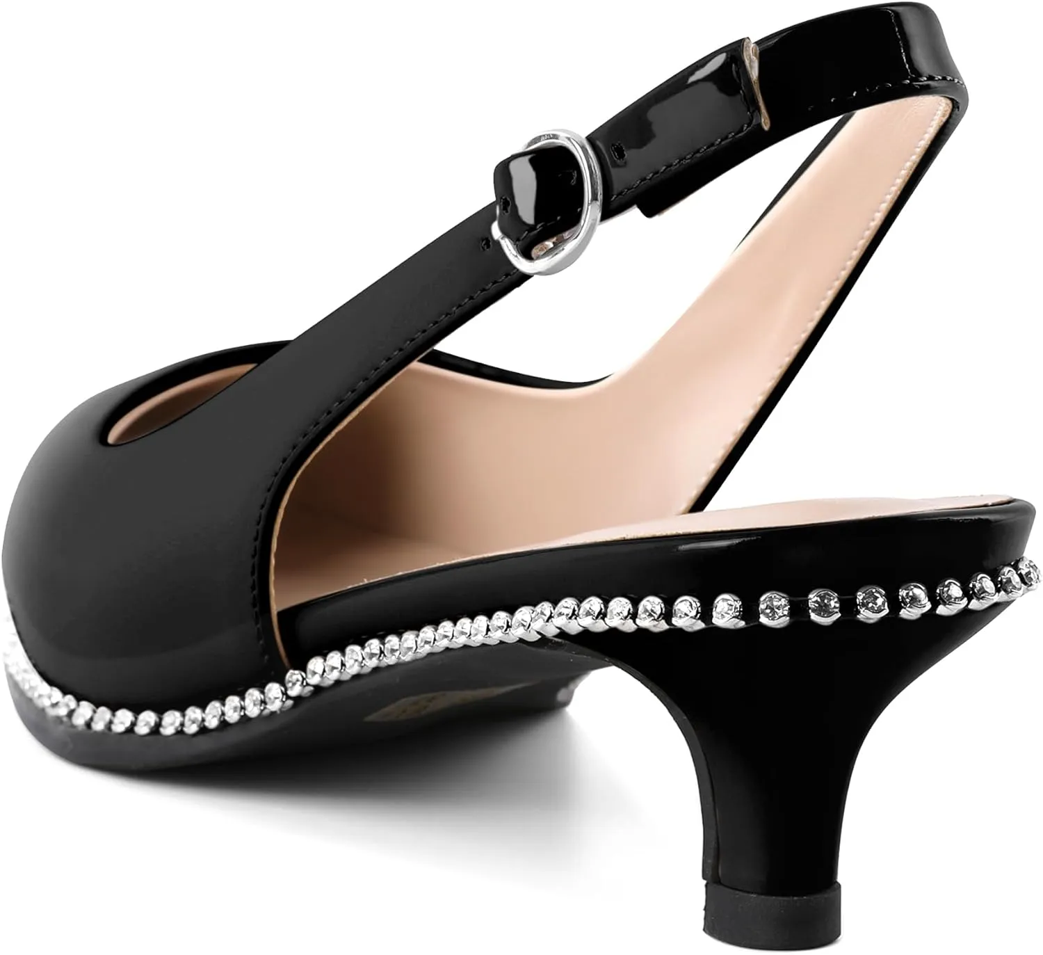 Slingback Low Heels Women Kitten Heel Rhinestones Beaded Pumps Closed Pointd Toe Shoes Slip On Event Party 1.5 Inch Dressy Sandals