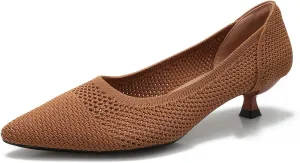Slip On Kitten Pumps for Women Casual Pointed Toe Knit Heels Women's Closed Toe Low Kitten Heels Meeting Daily Work Dress Shoes Breathable Mesh 1.5"