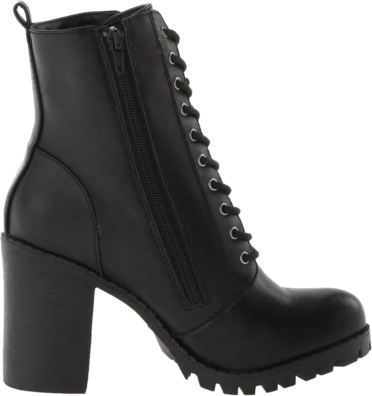 Soda Malia Round Toe Stacked Lug Heel Lace Up Ankle Booties