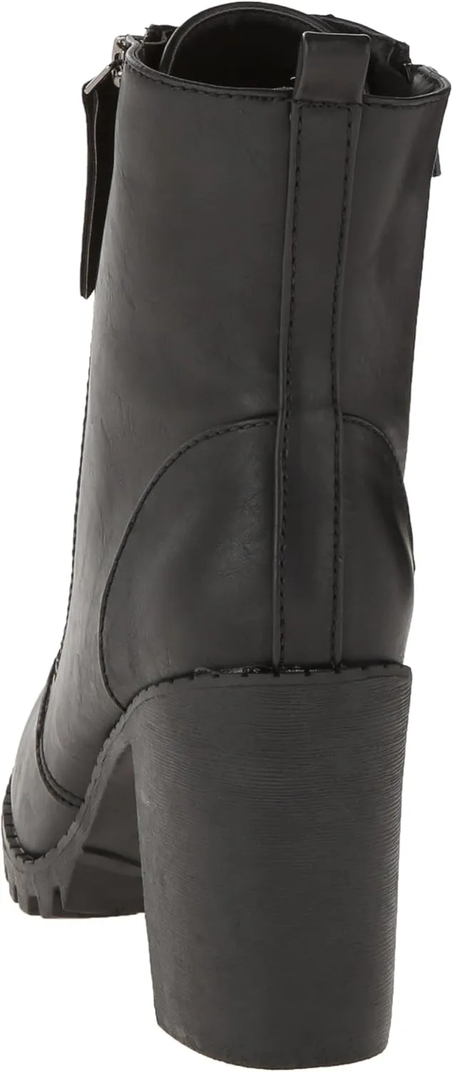 Soda Malia Round Toe Stacked Lug Heel Lace Up Ankle Booties