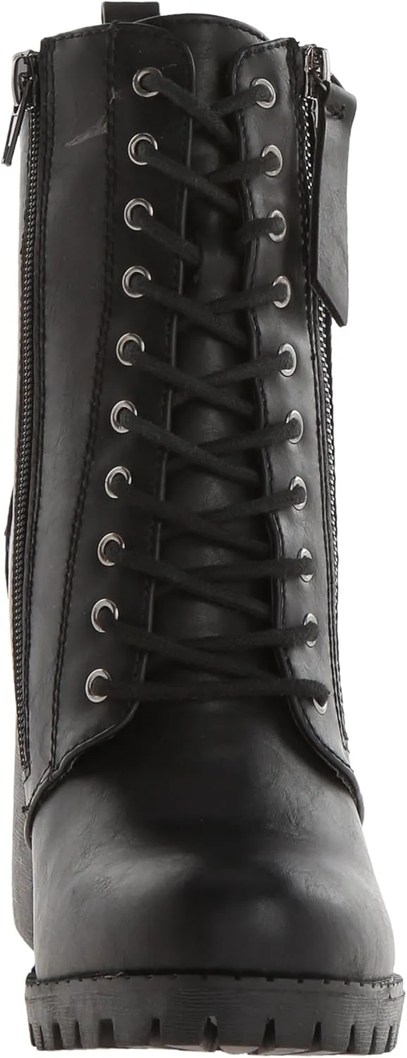 Soda Malia Round Toe Stacked Lug Heel Lace Up Ankle Booties