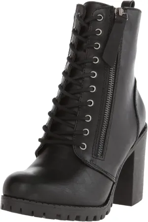 Soda Malia Round Toe Stacked Lug Heel Lace Up Ankle Booties