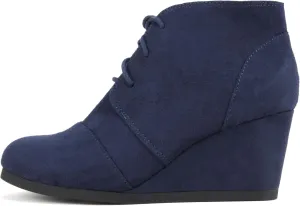 Soda “REX” ~ Women Lace Up Rounded Toe Low Wedge Ankle Bootie