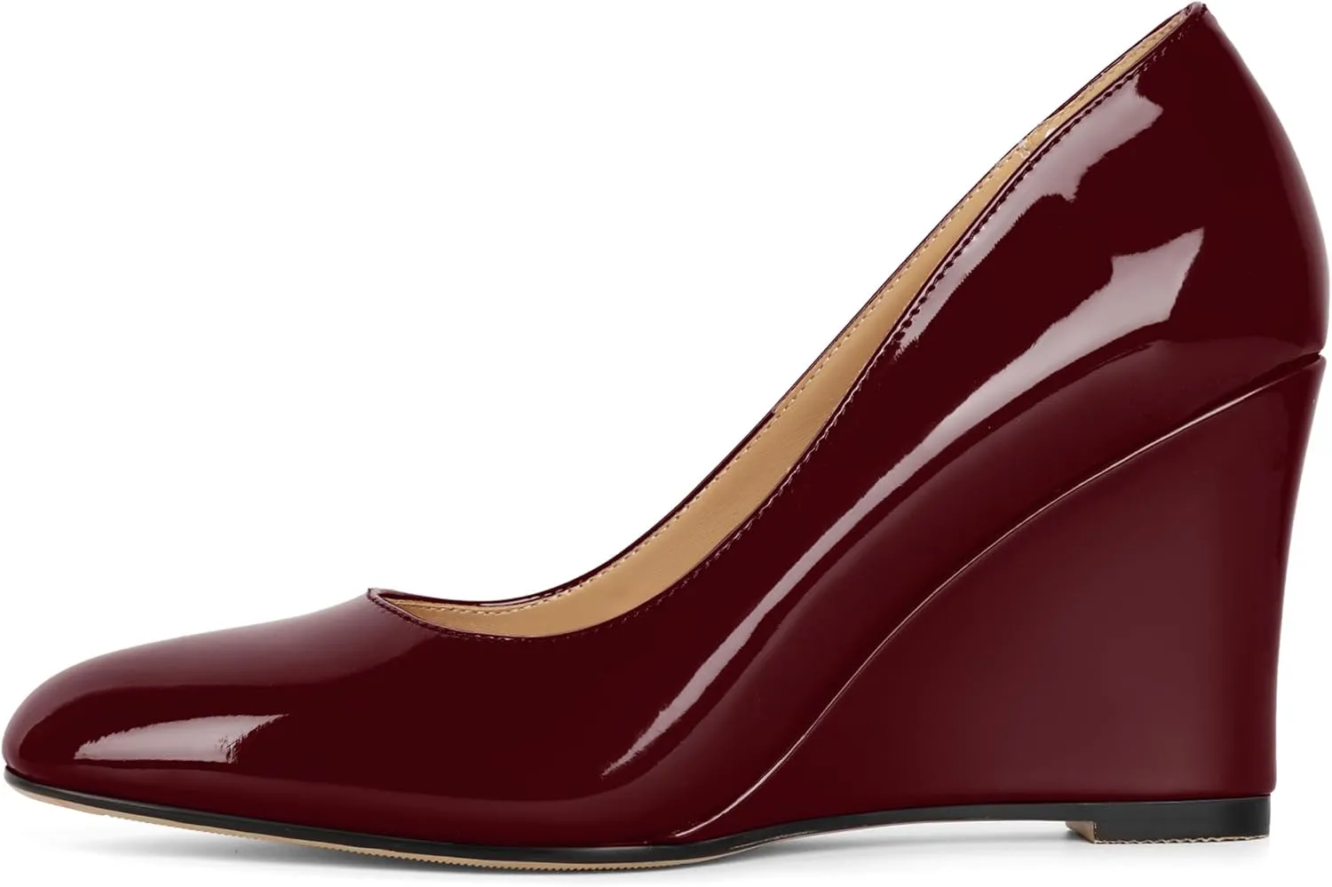Soireelady Wedge Heel Pumps Round Closed Toe Slip On High Heel Wedges Comfortable Dress Shoes 3.5 Inches