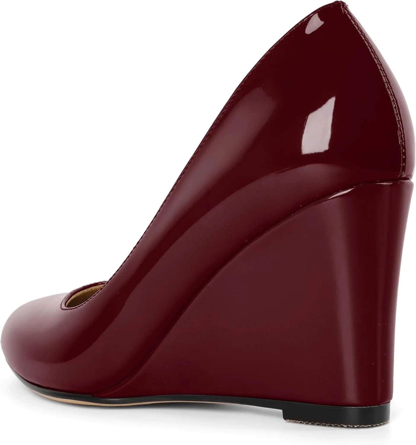 Soireelady Wedge Heel Pumps Round Closed Toe Slip On High Heel Wedges Comfortable Dress Shoes 3.5 Inches