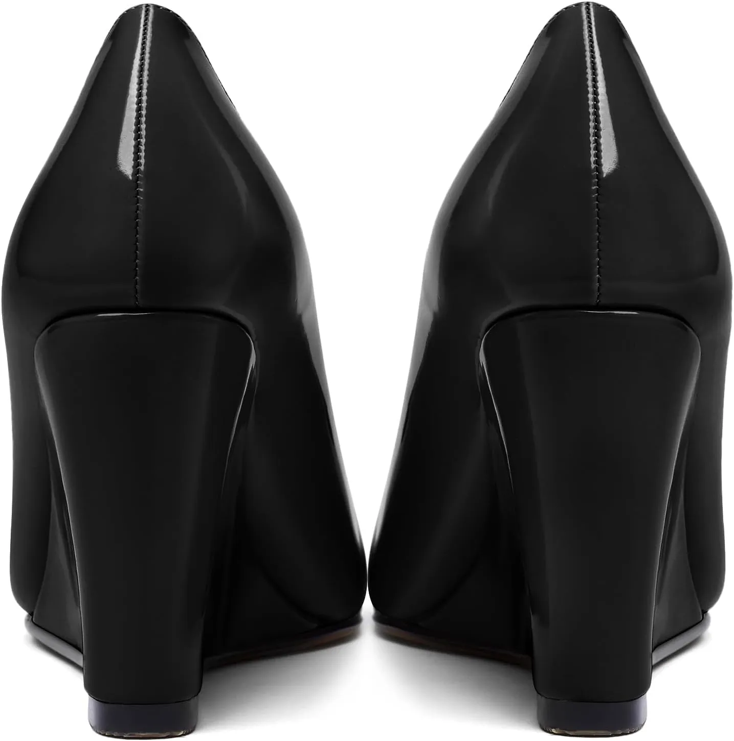 Soireelady Women Round Toe Wedges Closed Toe High Heel Pumps Slip On Wedge Heels Patent Leather Office Work Heels Elegant Dress Shoes