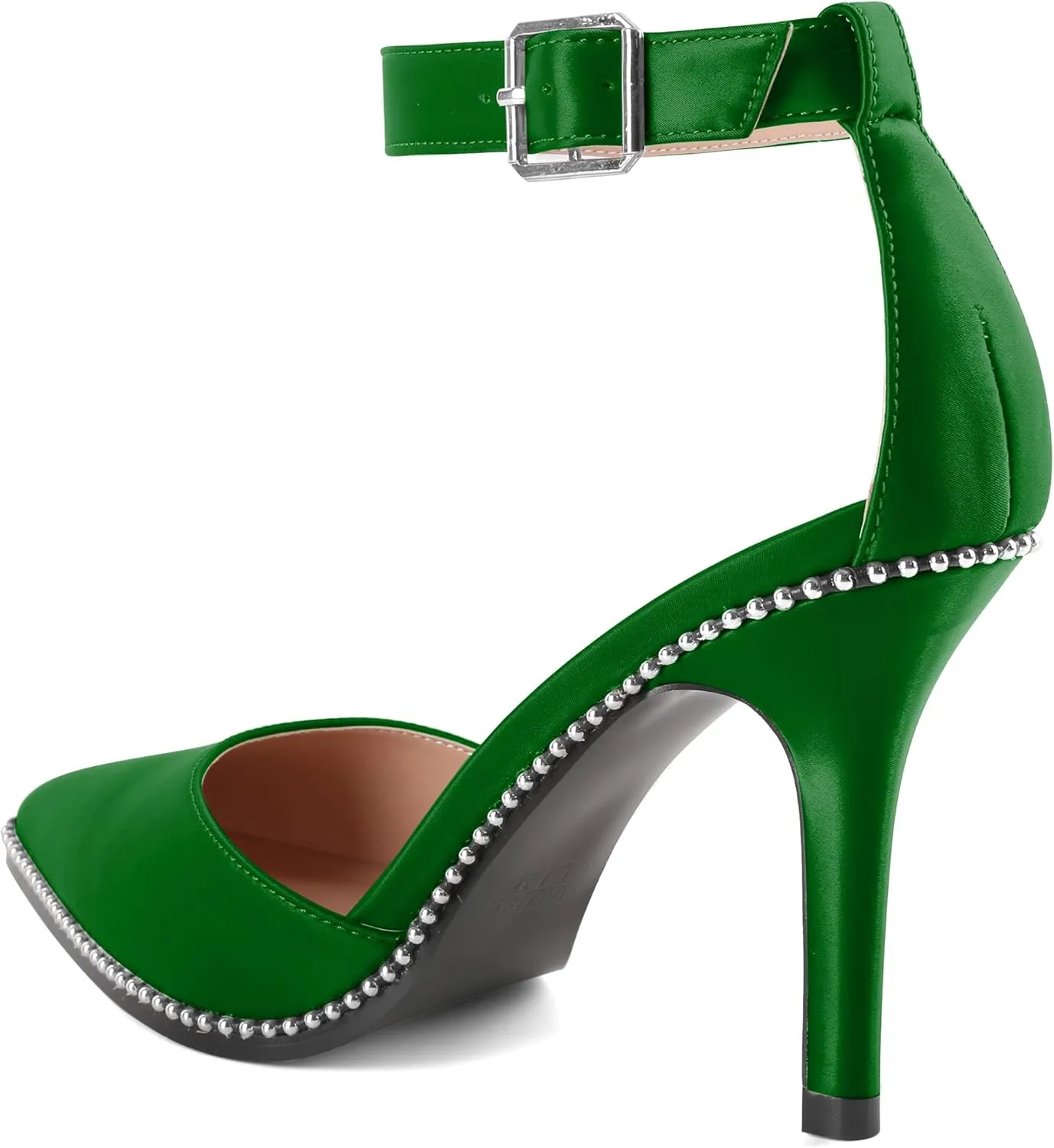 Soireelady Womens High Heels Beaded Pumps Stiletto Ankle Strap Heels Pointed Toe D'Orsay Heel Dress Shoes Satin 3.5 Inch