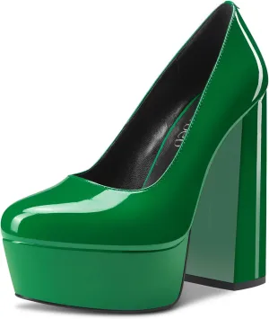 TNYNFBEB Women Chunky Block High Platform Heel Round Toe Pumps Slip-on Prom Basic Classic 5.5 Inches Heels