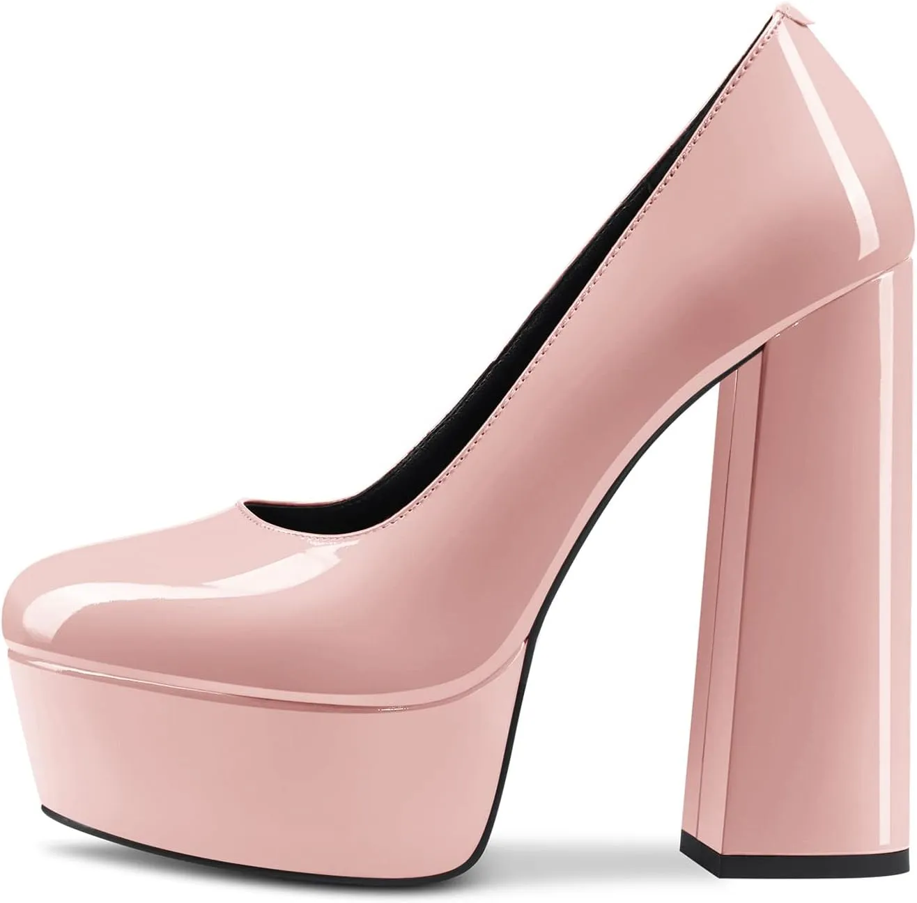 TNYNFBEB Women Chunky Block High Platform Heel Round Toe Pumps Slip-on Prom Basic Classic 5.5 Inches Heels