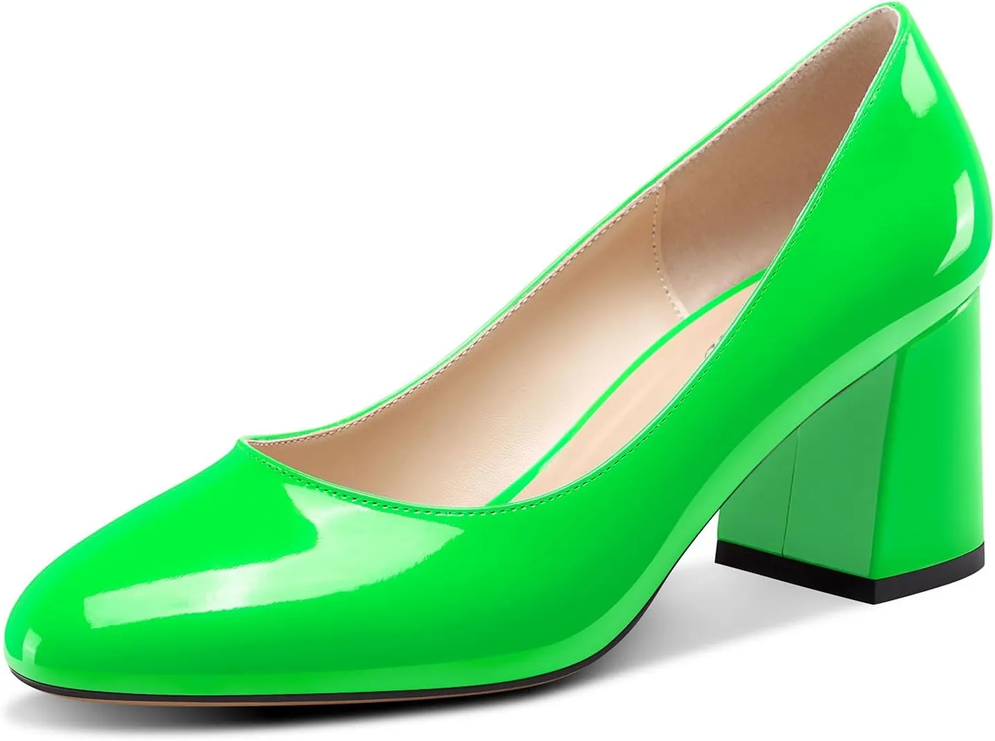TNYNFBEB Womens Chunky Block Mid Heel Round Toe Pumps Slip-on Prom Wedding Dress Basic Classic Cute 2.6 Inches Heels