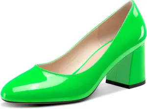 TNYNFBEB Womens Chunky Block Mid Heel Round Toe Pumps Slip-on Prom Wedding Dress Basic Classic Cute 2.6 Inches Heels