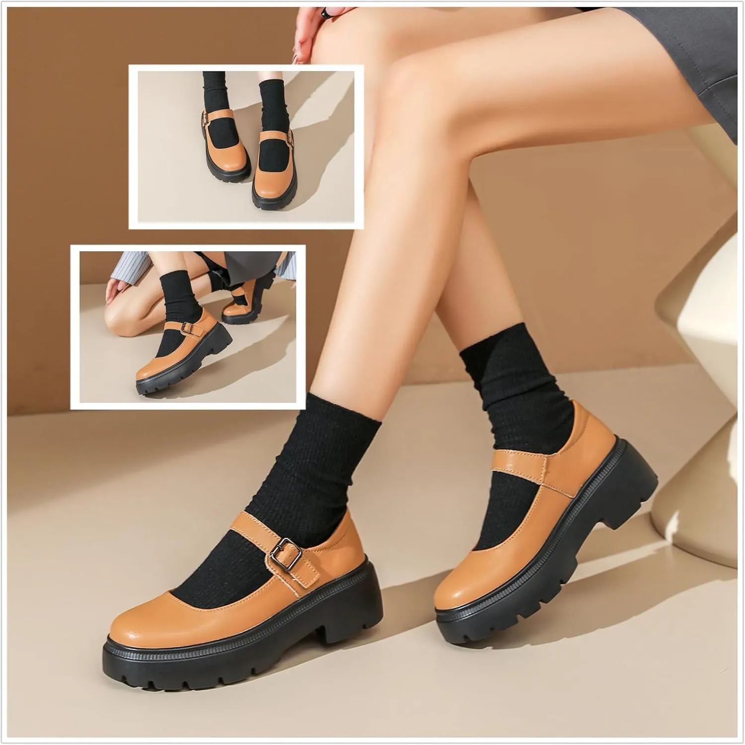 Touchmosees Women's Mary Janes Shoes Platform Dress Chunky Pumps Oxfords Low Heel Round Toe Ankle Strap Pumps Wedges Shoes