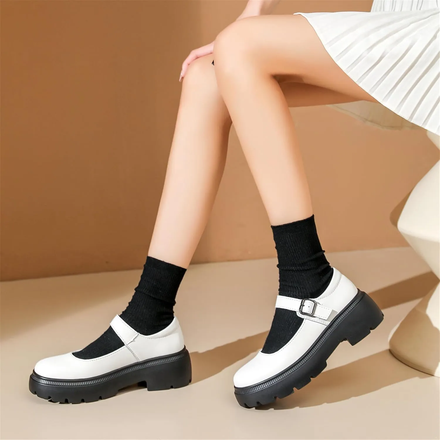 Touchmosees Women's Mary Janes Shoes Platform Dress Chunky Pumps Oxfords Low Heel Round Toe Ankle Strap Pumps Wedges Shoes