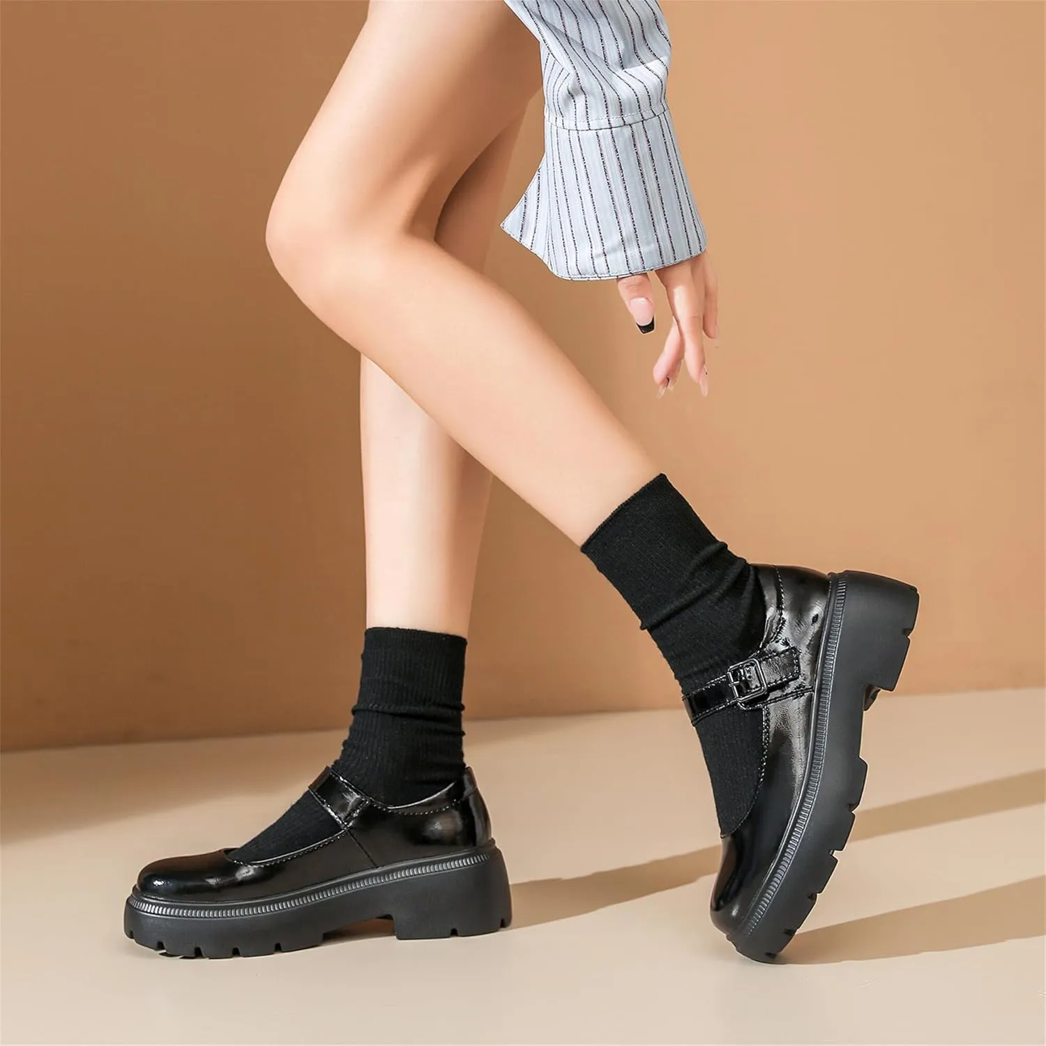 Touchmosees Women's Mary Janes Shoes Platform Dress Chunky Pumps Oxfords Low Heel Round Toe Ankle Strap Pumps Wedges Shoes