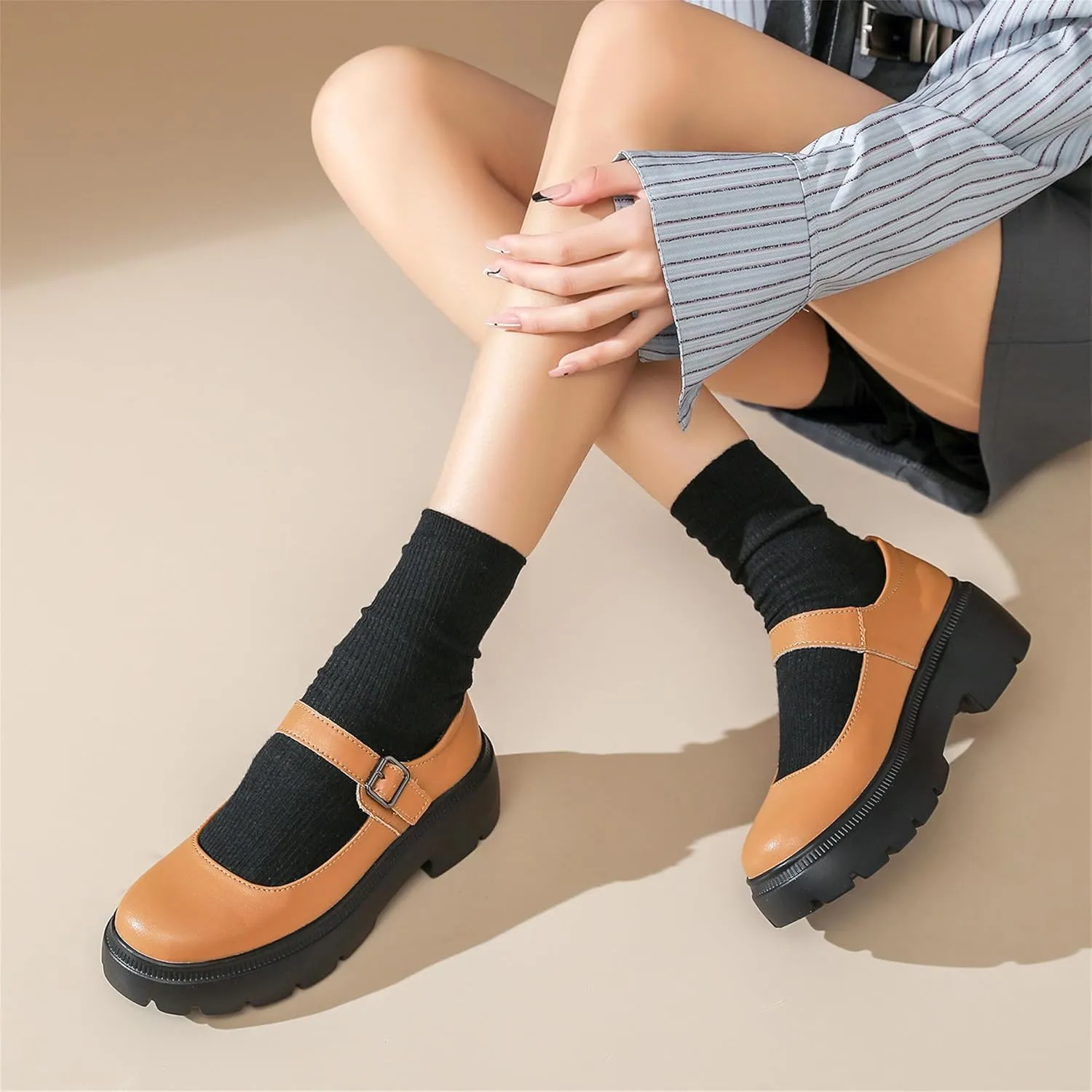 Touchmosees Women's Mary Janes Shoes Platform Dress Chunky Pumps Oxfords Low Heel Round Toe Ankle Strap Pumps Wedges Shoes