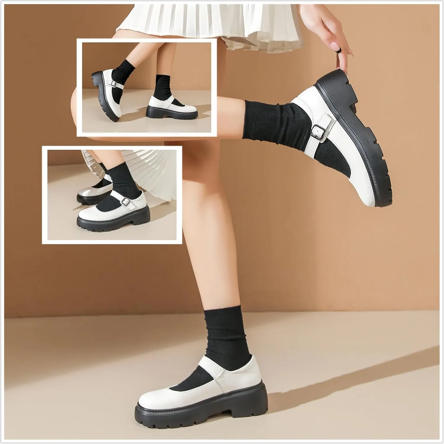 Touchmosees Women's Mary Janes Shoes Platform Dress Chunky Pumps Oxfords Low Heel Round Toe Ankle Strap Pumps Wedges Shoes