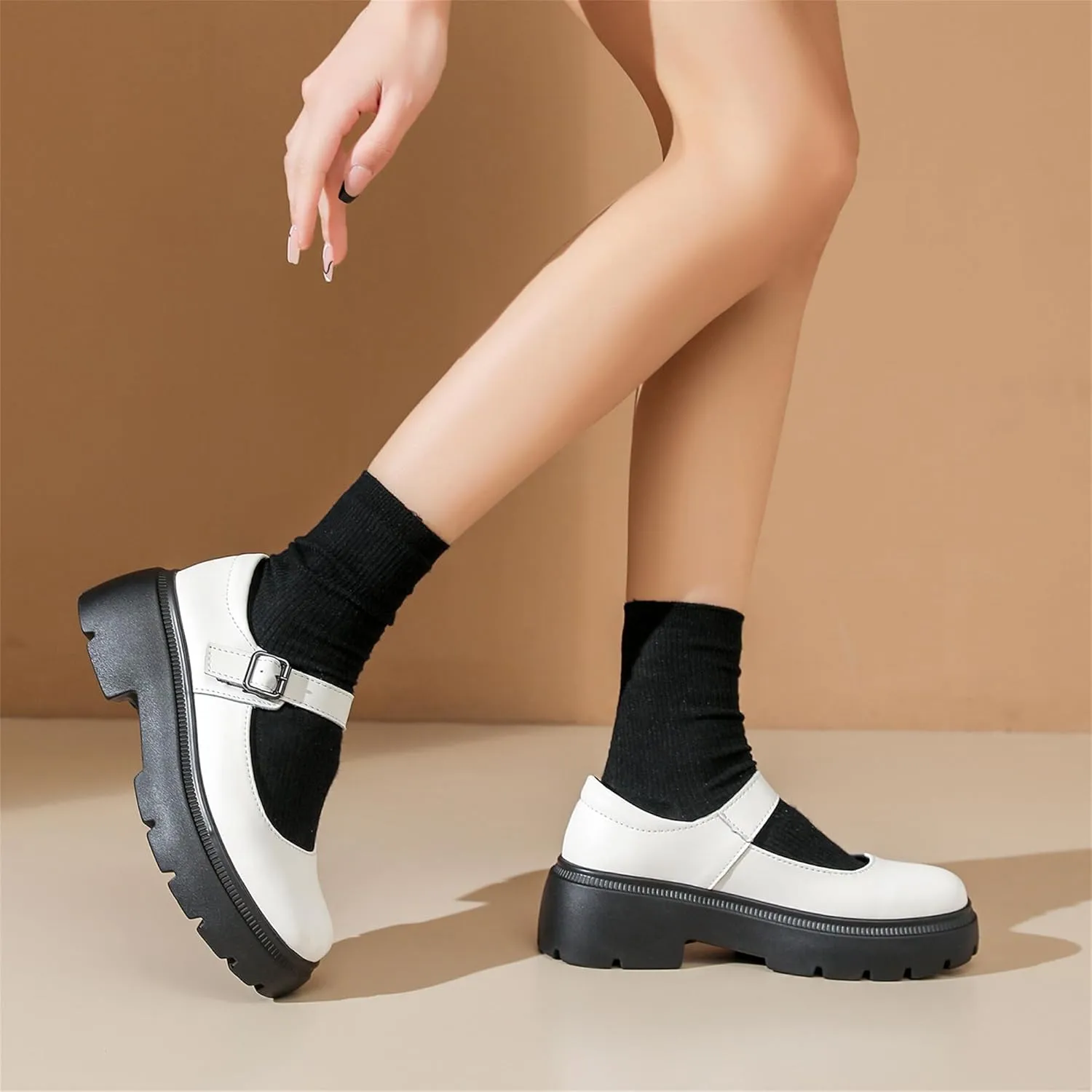 Touchmosees Women's Mary Janes Shoes Platform Dress Chunky Pumps Oxfords Low Heel Round Toe Ankle Strap Pumps Wedges Shoes