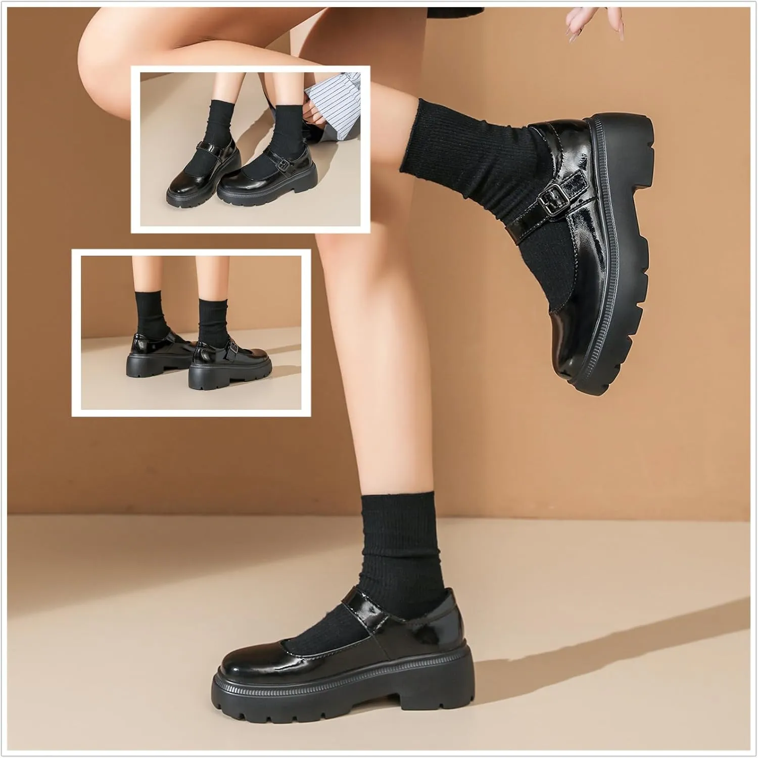 Touchmosees Women's Mary Janes Shoes Platform Dress Chunky Pumps Oxfords Low Heel Round Toe Ankle Strap Pumps Wedges Shoes