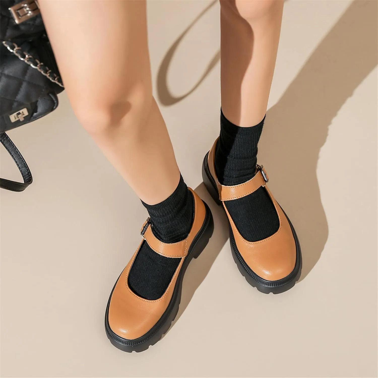 Touchmosees Women's Mary Janes Shoes Platform Dress Chunky Pumps Oxfords Low Heel Round Toe Ankle Strap Pumps Wedges Shoes