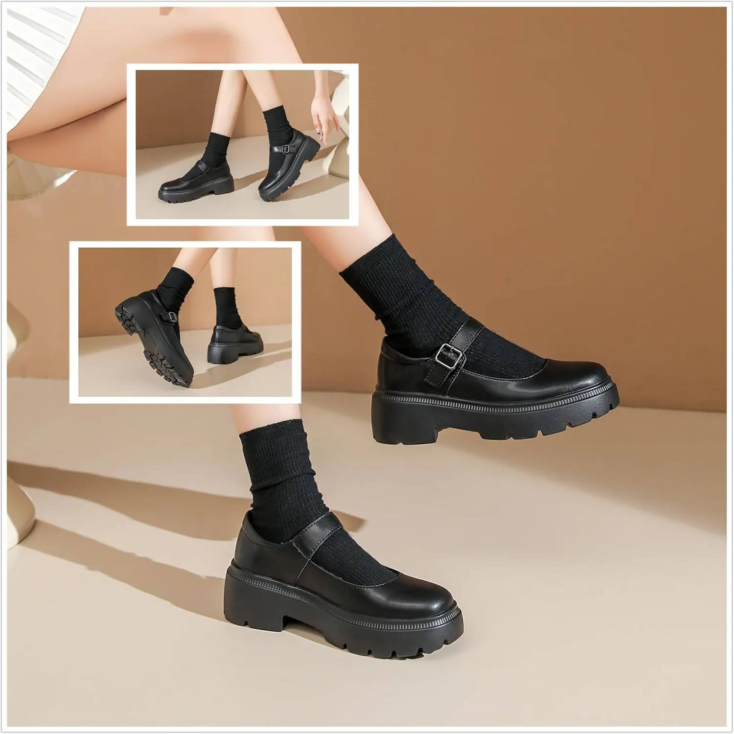 Touchmosees Women's Mary Janes Shoes Platform Dress Chunky Pumps Oxfords Low Heel Round Toe Ankle Strap Pumps Wedges Shoes