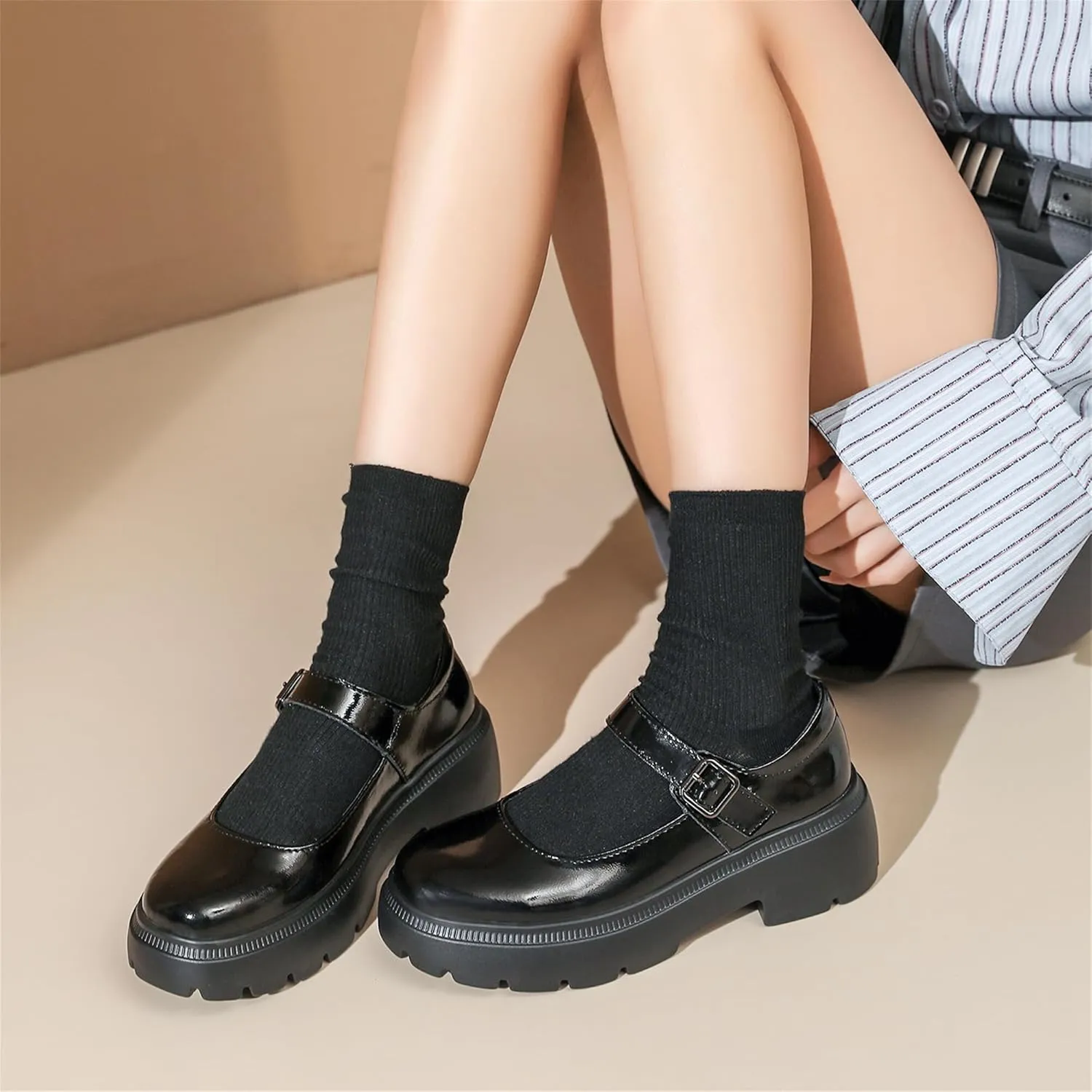 Touchmosees Women's Mary Janes Shoes Platform Dress Chunky Pumps Oxfords Low Heel Round Toe Ankle Strap Pumps Wedges Shoes